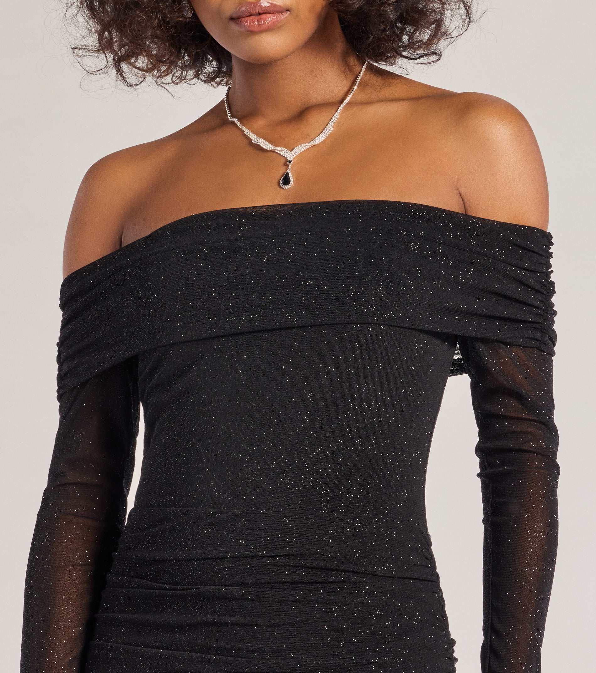 Pop Of Glam Long Sleeve Glitter Mini Dress - Image 4