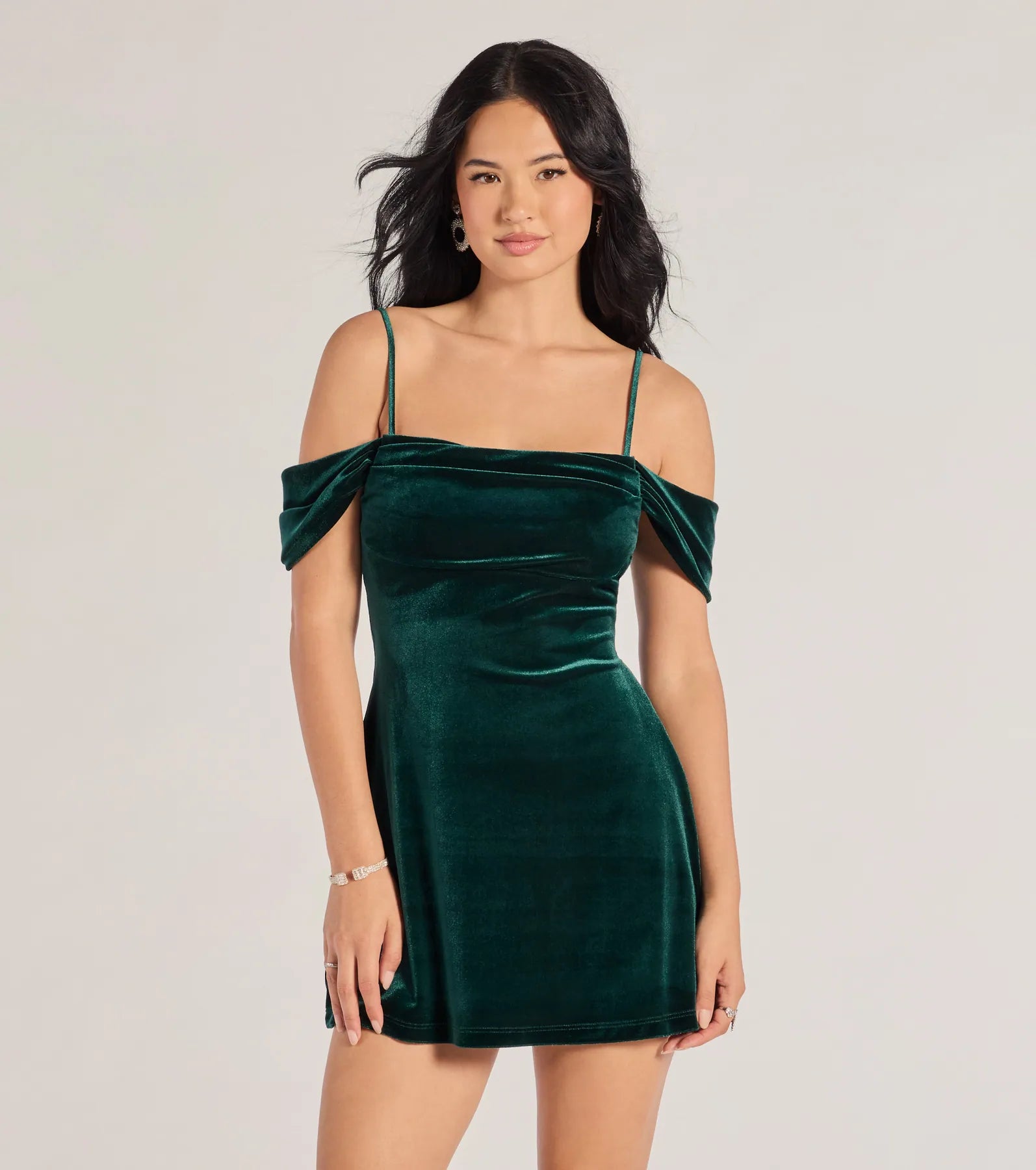 Luxe Chic Velvet Cold-Shoulder A-Line Mini Dress - Image 5