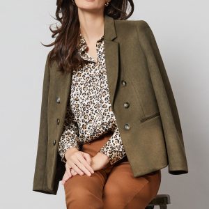 Plus Faux Double Breasted Jacket, Scuba Suede