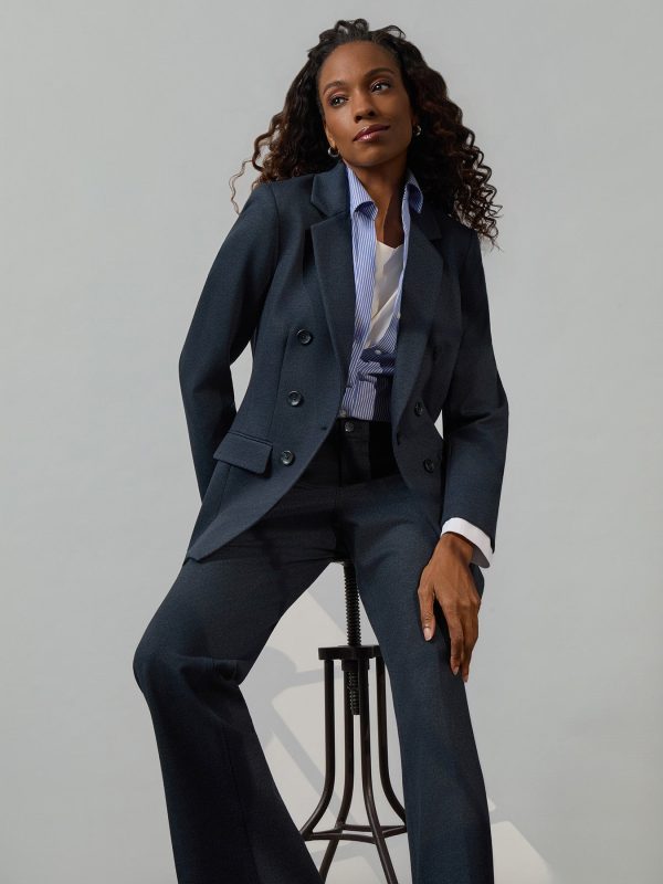 Petite Faux Double Breasted Blazer, Printed Denim Compression