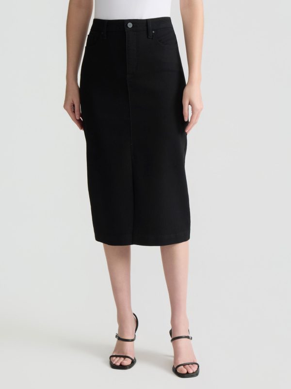 Midi Denim Front Slit Skirt, Onyx Wash