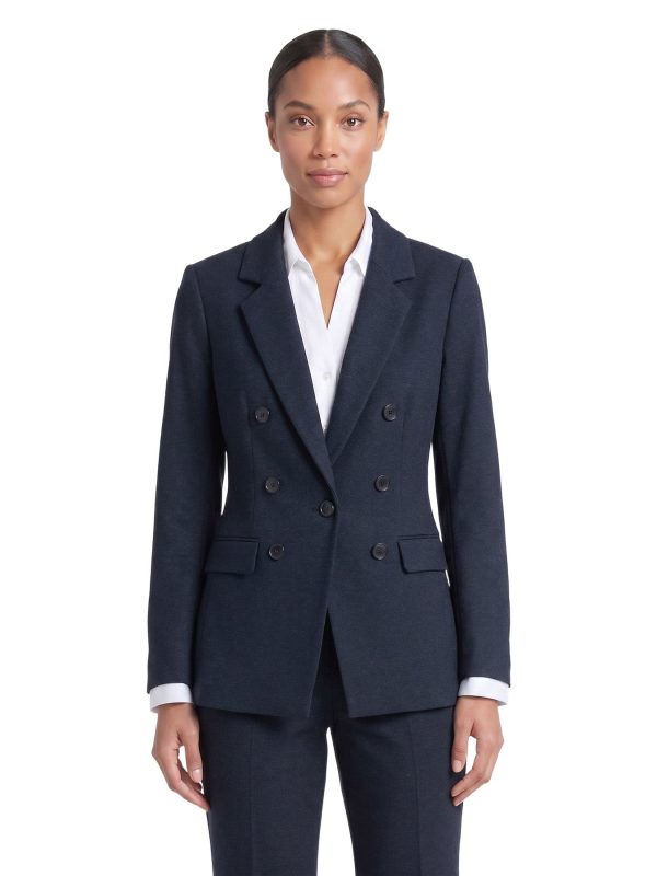 Faux Double Breasted Blazer, Printed Denim Compression