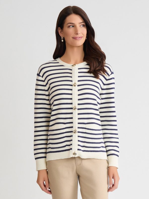 Petite Button Front Stripe Cardigan