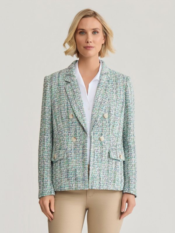 Petite Faux Double Breasted Jacket with Flap Pockets, Tweed