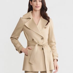 Double Breasted Trench Coat, Stretch Sateen