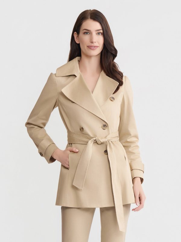 Double Breasted Trench Coat, Stretch Sateen
