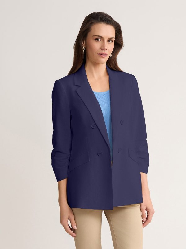 Petite Faux Double Breasted Blazer, Linen Blend