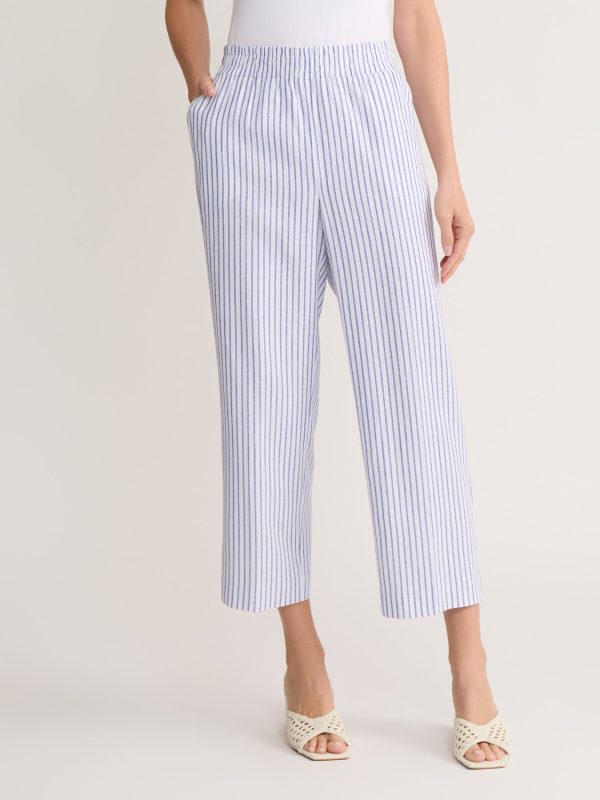 Cropped Pull-On Pinstripe Pant, Linen