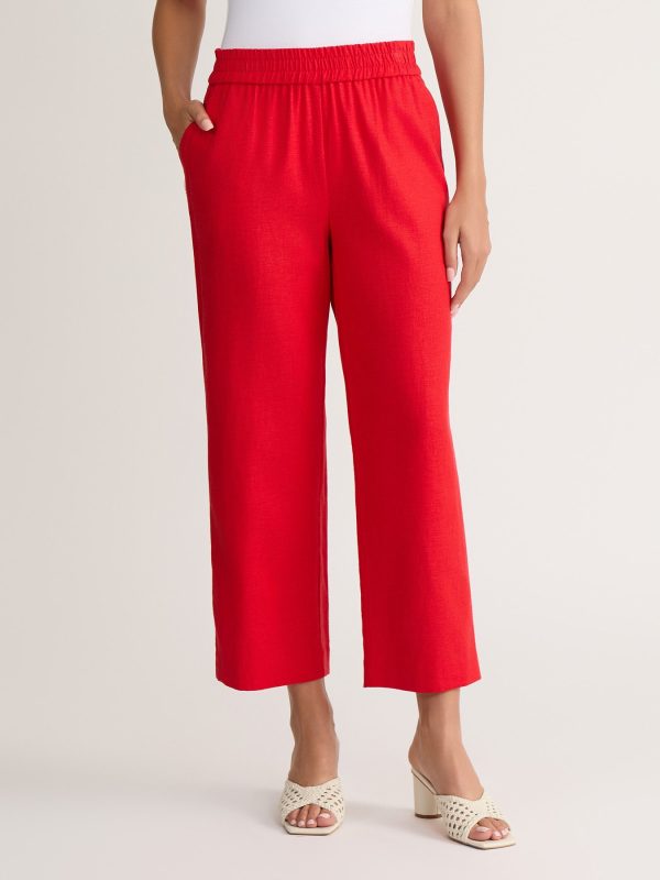 Pull-On Cropped Straight Leg Pant, Linen