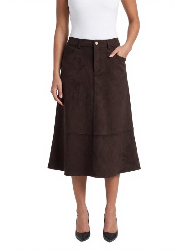 Flared Seam Detail Midi Skirt, Scuba Suede