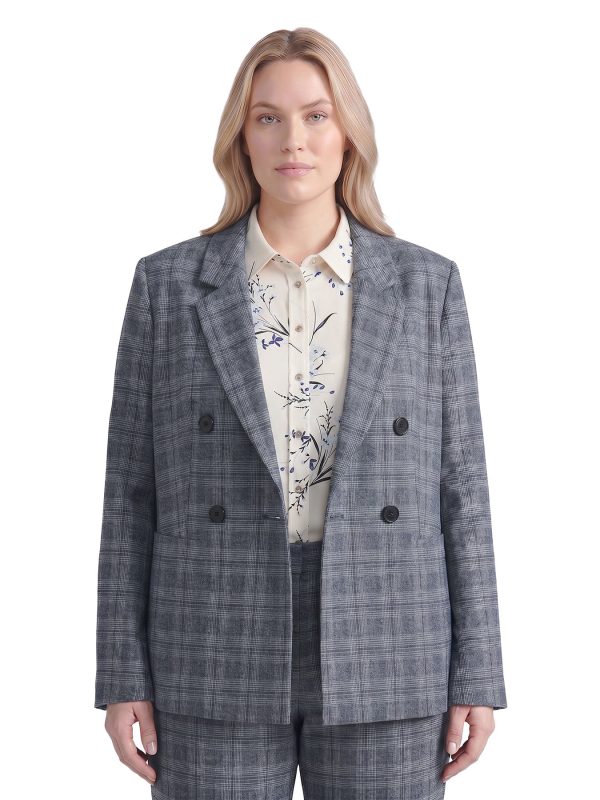 Plus Faux Double Breasted Jacket, Plaid