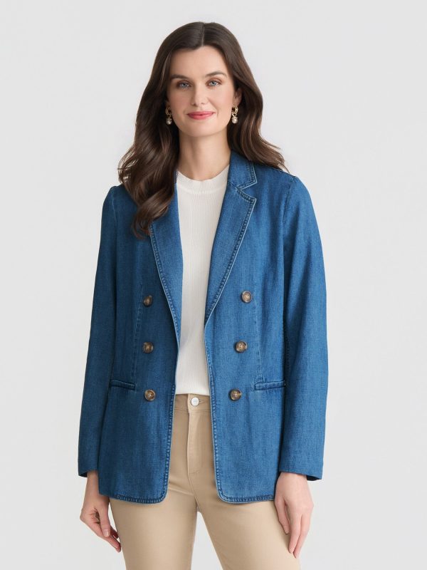 Petite Faux Double Breasted Jacket, Stretch Denim