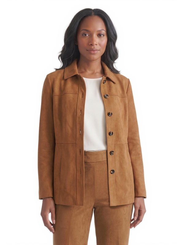 Tonal Button-Down Jacket, Scuba Suede