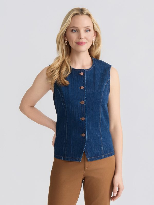 Woven Stripe Denim Vest, Phoenix Wash