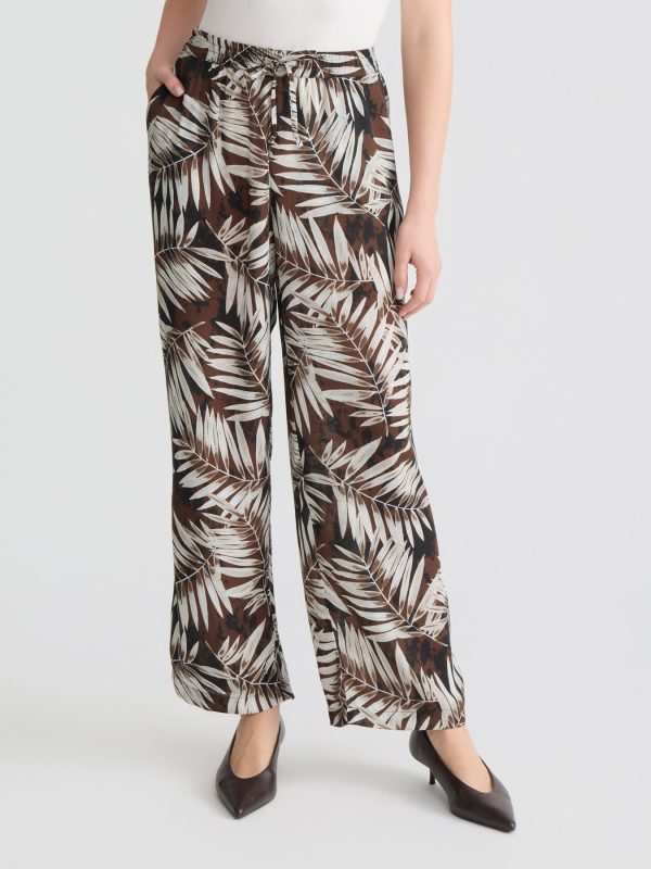 Wide Leg Pull-On Drawstring Pant, Printed Crepe