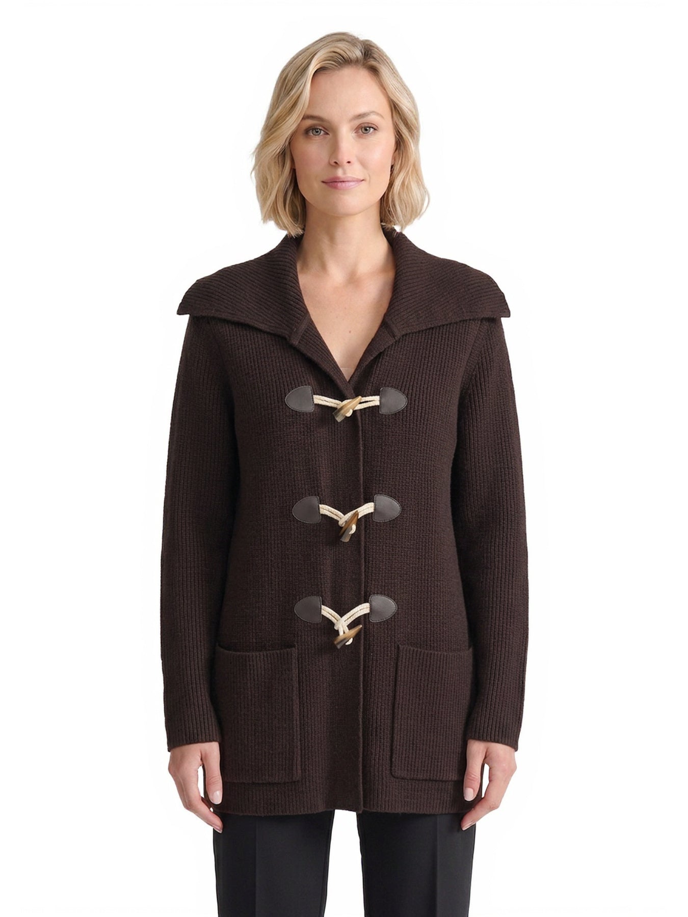 Toggle Front Coat, Ribbed Knit